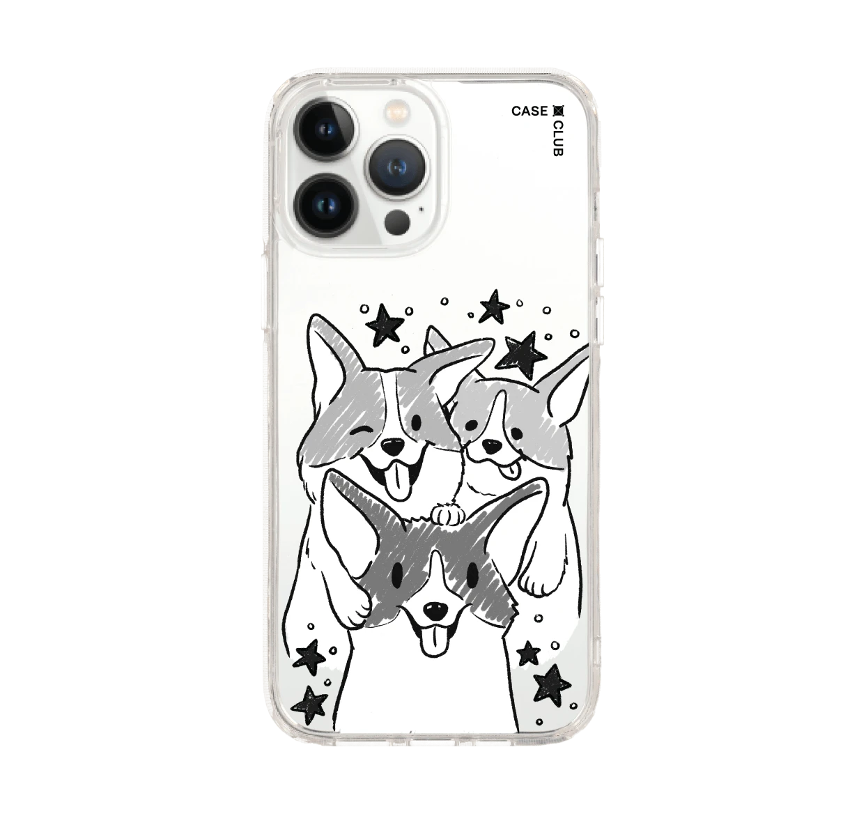 iphone 12/ 13 pro max clear case corgi trio
